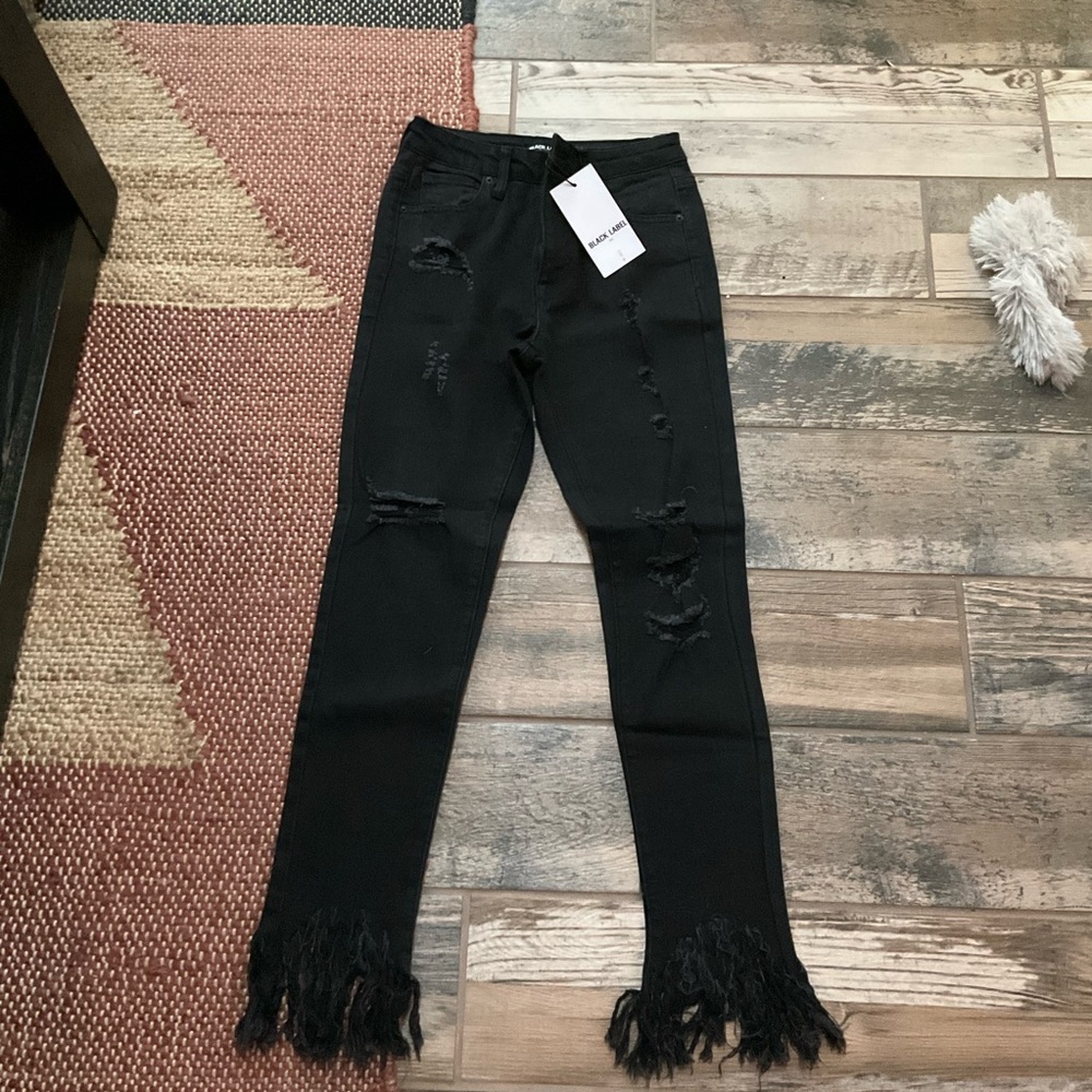 Black Label Frayed Hem Ripped Skinny Jeans